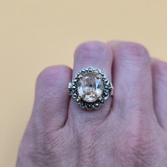 Size 7 Sterling Silver Cubic Zirconia And Marcasite Gems Ring A4601 - Picture 4 of 9